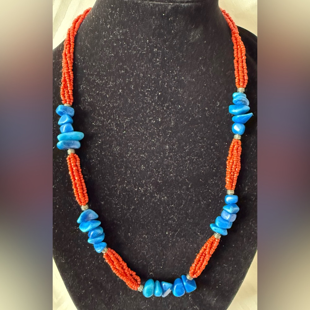 Sodelite and Seed Bead Natural Stone Necklace Multi-strand